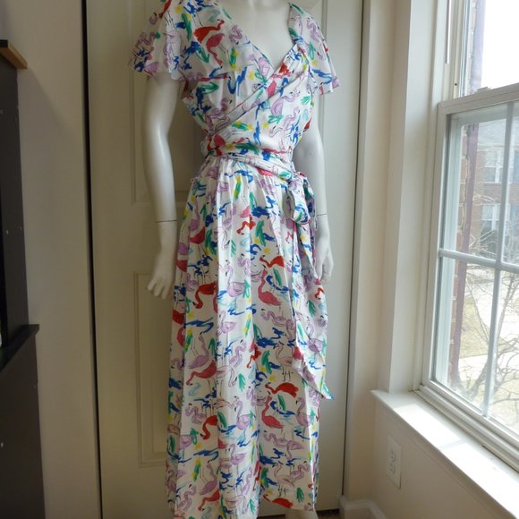 NWT Tanya Taylor Plus-Size Silk Flamingo print Teigan Midi Dress - Picture 10 of 12